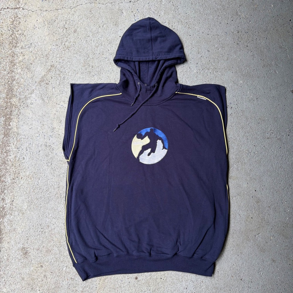 Vintage AND1 Mens Sleeveless Hoodie Navy Blue Yellow Basketball Graphic Large